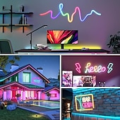 abordables Bandes lumineuses led-Bande lumineuse LED néon 2 m/3 m/5 m, bande lumineuse étanche à 360 degrés avec télécommande de synchronisation musicale &amp;Éclairage flexible alimenté par USB pour salle de jeux intérieure/extérieure,