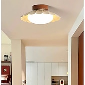 abordables Luces de techo-Lámpara de techo moderna para pasillo, pantalla blanca lechosa, pequeña lámpara de techo de metal, madera, estilo granja vintage, cerca del techo, para baño, cocina, pasillo, entrada, 25 cm, 110-240 V