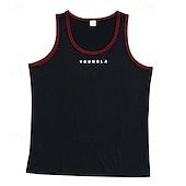 billiga Gym-toppar-Herr Linne Undertröjor Ärmlös tröja Ärmlös Rund hals Sommar Bokstav Mode Designer Grundläggande Lappverk Semester Gata Utekväll Svart Vit Rubinrött Topp t-shirt för män
