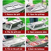 cheap Kitchen Utensils &amp; Gadgets-Portable Charcoal Grill, Outdoor Small Grill, Folding Stainless Steel 304 Grill for Camping, Backyard, Boat
