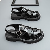 cheap Dress Sandals-Men's Black Faux Leather Gladiator Sandals - Durable and Stylish Sandals for Summer Adventures