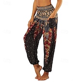 abordables Fondos-Retro Antiguo Boho Años 70 Pantalones Harem Pantalones de yoga Hippie Cintura elástica Pavo real Plumas Mujer Víspera de Todos los Santos Carnaval vacaciones en la playa Fiesta temática retro Festival
