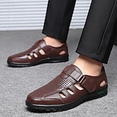 baratos Sandálias de vestir-Men's Sandals Walking Casual PU Leather Breathable Comfortable Slip Resistant Buckle Black Brown Summer Spring Fall