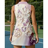 economico Abbigliamento Tennis da donna-Per donna Floreale Abito da tennis Abito sportivo Senza Maniche Stampato Traspirante Tennis Golf Badminton Colletto Polo Collo con zip Vestito Rosa Blu Viola Abbigliamento da tennis
