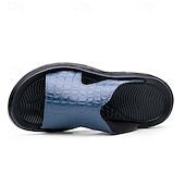 cheap Vacation Sandals-Men&#039;s Copper Faux Leather Slide Sandals with Embossed Crocodile Pattern and Black Cushioned Sole – Stylish Slip-On Sandals for Indoor Lounge, Poolside Relaxation, or Resort Wear
