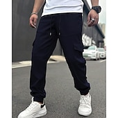 cheap Cargo Pants-Men's Cargo Pants Trousers Drawstring Elastic Waist Multi Pocket Plain Wearable Daily Outdoor Camping &amp; Hiking Fashion Classic Navy Blue Khaki