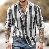 voordelige Geometrisch patroon-Voor heren Geometrisch Gestreept Overhemd Overhemd met knopen Casual overhemd Lange mouw Mode-casual Formeel Vakantie Dagelijks gebruik Zomer Lente Strijkijzer 3D-afdrukken shirts met kraag Zwart
