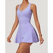 cheap Women's Tennis Dress-Women's Solid Colored Tennis Dress with Built in Shorts and Bra Sports Dress 2pcs Sleeveless Zipper Breathable Tennis Golf Pickleball U Neck Racerback Black White Purple Tennis Clothing