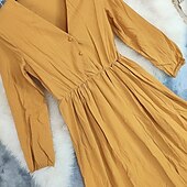 economico Abiti boho-Per donna Abito Midi Abito in cotone e lino Abito Boho Classico Moderno All&#039;aperto Vacanza Quotidiano Vestibilità regolare Semplice Manica Lunga Scollo a V Giallo Estate