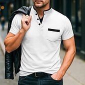 baratos Polo Clássico Masculino-Homens Camisa com gola listrada Manga Curta Decote V Com Recorte Verão Primavera Tecido Moda Básico Moderno Botões duas peças falsas Rua Casual Diário Preto Branco Azul Marinha Top Tee para Homens