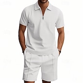 voordelige Klassieke polo voor heren-Voor heren Wafel Poloshirts Polo met kwartrits Dagelijks Feestdagen Revers Korte mouw Modieus Basic Effen 2-stuks Zomer Normale pasvorm Zwart Wit Marineblauw Koningsblauw Groen Khaki Wafel Poloshirts