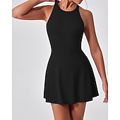 economico Abbigliamento Tennis da donna-Per donna Tinta unita Abito da tennis con pantaloncini e reggiseno incorporati Abito sportivo Senza Maniche Arricciato Traspirante Tennis Pickleball Il giro Vestito Nero Blu marino scuro Marrone