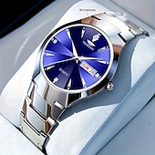 economico Orologi al quarzo-Orologio da coppia luminoso con quadrante rotondo, IPX7, impermeabile, al quarzo, con calendario e data, in acciaio inossidabile, alla moda, per donne e uomini, regalo per San Valentino.
