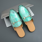 Χαμηλού Κόστους Αντρικά Clogs &amp; Mules-Ανδρικά πράσινα μοκασίνια από δέρμα φιδιού με χρυσές λεπτομέρειες – μοντέρνα slip-on για επίσημα δείπνα και βραδινές εξόδους