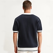 billige Klassisk poloskjorte for menn-Herre Polo Strikk polo Virksomhet Avslappet V-hals Kortermet Formelt Fargeblokk Original Sommer Alle årstider Svart Hvit Kakifarget Militærgrønn Polo