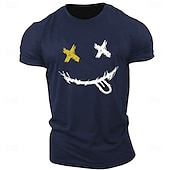 billiga Mäns grafiska t -shirt-Herr Grafiska tryck Le ansikte T-shirt Grafiska utslagsplatser 100 % bomull Kortärmad Grafisk Skjorta Heather Grey Svart Vit Bekväm t-shirt Utomhus Gata Modedesignerkläder