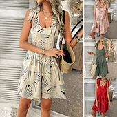 abordables Mono-Mujer Normal Mono Casual Floral Sin Mangas Escote en U Estampado Calle Noche Ajuste regular Rosa Verde Ejército Rojo Verano