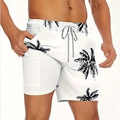 preiswerte Tropische Pflanzen &amp; Blumen-Herren Kokospalme Tropische Pflanzen Gefütterte Shorts 2 in 1 Badeshorts Badeshorts Mittlere Taille Hawaiianisch Strandbekleidung Seitentaschen Mit Kompressionsfutter Elastischer Kordelzug in der