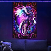 cheap Blacklight Tapestries-Ruth Thompson Blacklight Tapestry Glow in the Dark Glow Party UV Reactive Trippy Misty Hanging Tapestry Wall Art Mural for Living Room Bedroom Dragonblade EBONBLADE HIGH REZ