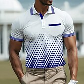 cheap Men&#039;s Geometric Polo-Men&#039;s Geometic Polo Short Sleeve Polo Shirts Collared Shirts Business Casual Outdoor Athleisure Daily Wear Buttons 3D Print Summer Black Blue Green