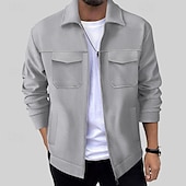 abordables Manteaux &amp; vestes-Homme Veste Légère Chemise Veste Veste de transition Vacances Quotidien Chaud Avec Poches Été N / C Uni Mode Classique Revers Régulier Noir Blanche Kaki Gris Veste