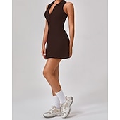 economico Abbigliamento Tennis da donna-Per donna Tinta unita Abito da tennis con pantaloncini Abito sportivo Senza Maniche Cerniera Tasca Tennis Golf Pickleball Colletto a Camicia Vestito Nero Bianco Rosa Abbigliamento da tennis