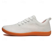 cheap Men&#039;s Sneakers-Men&#039;s White Knit Sneakers with Bright Orange Sole – Breathable Casual Shoes for Running, Outdoor Activities and Urban Style