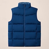 preiswerte Men&#039;s Vest-Herren Steppweste Täglich Lässig Herbst Winter Tasche Polyester Bequem Einfarbig Vorne geknöpft Stehkragen Normale Passform Schwarz Königliches Blau Dunkelgrün Hell Gray Weste