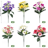 זול פרח מלאכותי-12 חבילות פרחים מלאכותיים לקישוט חוץ פרחי משי חינניים מזויפים צמחים מלאכותיים עמידים בפני UV לקיץ גינה מרפסת חלון חדר עיצוב הבית צהוב