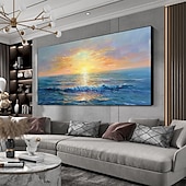 cheap Landscape Paintings-Handmade Original Sunset Ocean Oil Painting On Canvas Abstract Seascape Wall Art for Home Decor With Stretched Frame Without Inner Frame Painting