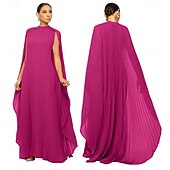 economico Matrimonio Informale / Di Giorno-Abiti A-Line Quinceanera elegante abito formale matrimonio lunghezza al pavimento maniche lunghe scollo alto chiffon con pieghe