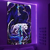 abordables Tapisseries à la lumière noire-Tapisserie Blacklight de Ruth Thompson Lumineux dans le Noir Fête Lumineuse UV Réactive Psychédélique Brumeuse Tapisserie Suspendue Art Mural pour Salon Chambre Dragonblade ALPHABLADE HAUTE RÉSOLUTIO