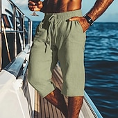 baratos Feriado-Homens Calção Shorts de linho Shorts de verão Shorts de praia Bolsos Com Cordão Cintura elástica Tecido Conforto Respirável Comprimento da panturrilha Férias Feriado Praia Havaiana Boho Preto Branco