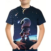 halpa Poikien 3D-näkö ja geometria-Poikien 3D Astronautti T-paita Lyhythihainen Kesä Kevät Muoti Perus Lapset 4-12 vuotta Tiukka pyöreä kaula-aukko ulko- Kausaliteetti Päivittäin Normaali