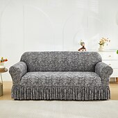 abordables Funda de sofá-Funda de sofá de 1 pieza con volante, moderna, elástica, ajustada, con detalles elásticos, lavable a máquina, con impresión reactiva, adecuada para sillones, sofás dobles, triples y cuádruples.
