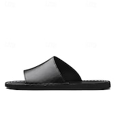 billiga Avslappnade sandaler-Herrsandaler i brunt konstläder med minimalistisk design och komfort, perfekt för vuxna, perfekt för avkoppling inomhus, vardagsbruk, hotellspa