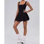 cheap Women's Tennis Dress-Women's Solid Colored Tennis Dress with Built in Shorts and Bra Sports Dress Sleeveless Pleated Tennis Golf Pickleball U Neck Dress Black White Yellow Spandex Tennis Clothing