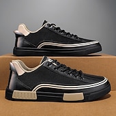 billige Sneakers til herrer-Herre Fritidssko for menn Gange Fritid PU Lær Netting Pustende Bekvem Sklisikker Snøring Svart Grønn / Hvit Sommer Vår