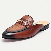 cheap Premium Leather Loafers-Men&#039;s Brown Leather Mule Shoes with Crocodile Pattern and Gold Buckle - Luxury, Stylish, Suitable for Business, Formal Occasions and Evening Wear
