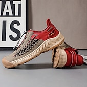 お買い得  バケーションサンダル-メンズスニーカーの赤とベージュのスポーツシューズ。耐久性のあるレースアップシステムと快適なフィット感を備え、ランニング、ハイキング、アドベンチャーに最適です。