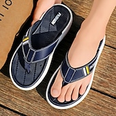 cheap Vacation Sandals-Men&#039;s Black Thick Sole Flip Flops with Soft Footbed and Fashion Strap Design for Adults Comfortable Summer Slippers for Beach Vacation Poolside Lounge Daily Shower Use