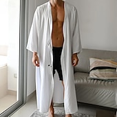 preiswerte Freizeithemden für Herren-Herren Sommerhemd Freizeithemd Strandhemd Schultertücher Weiß Langarm Einfarbig Tiefer V-Ausschnitt Urlaub Hawaiianisch Bekleidung Polyester Mode Lässig Bequem