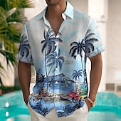 cheap Tropical Plants-Men&#039;s Coconut Tree Landscape Tropical Plants Summer Hawaiian Shirt Button Up Shirt Aloha Shirt Short Sleeve Hawaiian Holiday Beach Wear Summer Spring Turndown 3D Print Collared Shirts Front One Pocket
