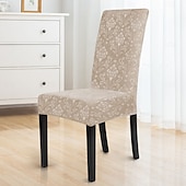 billige Spisestoltrekk-Trekk til spisestuestol med stretchjacquard-mønster i damaskmønster, tettsittende passform, polyester/spande, maskinvaskbar
