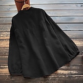 preiswerte Damen Einfache Oberteile-Neujahr Damen Elegante Oberteile Einfach Stilvoll Basic Modern Langarm Bischofsärmel Rundhalsausschnitt Normale Oberteile Arbeit Täglich Clubuniformen Gerafft Knöpfe Tunika Schwarz Purpur Khaki