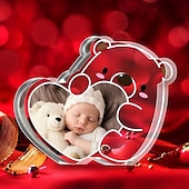 preiswerte Personalisierte Geschenke-Personalisiertes Foto-Bär-Herz-Plakette aus Acryl als Andenken, süßes Schreibtisch-Ornament mit individuellem Babyfoto für Geburtstag, Weihnachten, Muttertag, stilvolles Geschenk für Familie und
