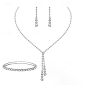 abordables Parures de Bijoux-Ensembles de bijoux de mariée 1 ensemble boucles d&#039;oreilles en alliage de strass collier bracelets ensemble de bijoux élégant et doux pour femmes pour fête de mariage occasion spéciale