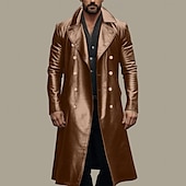 billiga Trenchcoat för män-Herr Imitationsläderjacka Övergångsjacka Utekväll Vår &amp; Höst Imitationsläder Vindtät jacka Ytterkläder Kläder Ensfärgat Kavajslag Dubbelknäppt