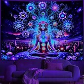 billige Blacklight -billedvev-Svarte lysvev Gløde i mørket Glødepresentasjon UV reaktiv Boho Mandala Chakara Trippy Tåkete meditasjon Hengevev Veggkunst Tapet til stue Soverom