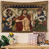 billige Middelaldersk tapet-Middelaldersk Vev Middelaldersk Vev Religiøs Kunst Stor Vev Mural Dekor Fotografisk Bakgrunn Hjem Soverom Stue Dekorasjon Kristus av Nåde mellom Profetene David og Jeremia